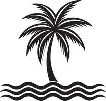 A lone palm tree on a small island with waves vector