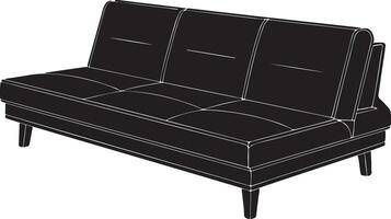A silhouette image of a minimalist futon three sited sofa. vector