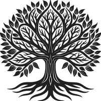 A tree with roots and branches forming intricate patterns. on white vector