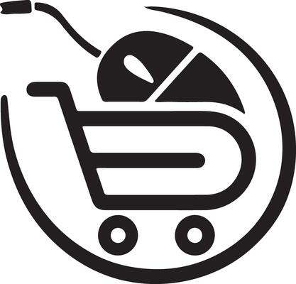 An abstract computer mouse silhouette with a shopping cart icon integrated into the design, symbolizing online shopping and e-commerce