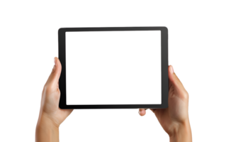 Hand Holding Blank Tablet Empty Screen Tablet Device on transparent background png