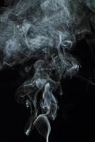 Abstract white smoke texture moves on black background Plume of smoke wave design wallpaper. Design element. Abstract texture photo