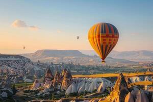 Cappadocia is included in the UNESCO World Heritage List. It is located on the territory of modern Turkey. A popular tourist destination. View of the balloons. photo