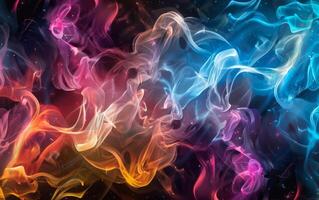 Black background with multicolored streaks of colored paint. Abstract colored background for web banners and sales, blurred colored shapes. photo