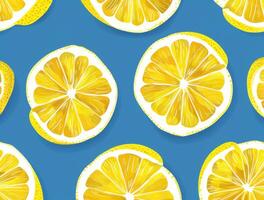 seamless pattern of lemon slices on a blue background. Seamless pattern of lemon slices. photo