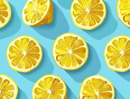 seamless pattern of lemon slices on a blue background. Seamless pattern of lemon slices. photo