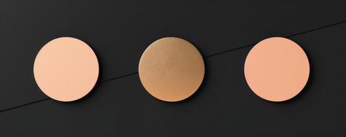 Minimalistic background with circles made in black, pastel pink and gold colors, in a flat style. View from above. photo