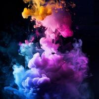 Black background with multicolored streaks of colored paint. Abstract colored background for web banners and sales, blurred colored shapes. photo