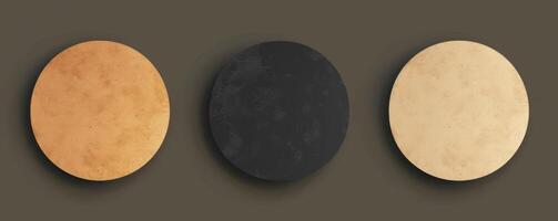 Minimalistic background with circles made in black, pastel pink and gold colors, in a flat style. View from above. photo