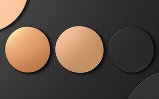 Minimalistic background with circles made in black, pastel pink and gold colors, in a flat style. View from above. photo