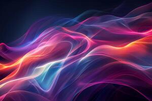 Colorful abstract background with smooth lines and curves that form an otherworldly landscape, glowing neon lights creating dynamic light patterns on a black background photo