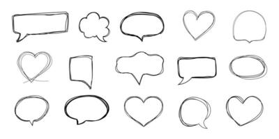 Speech bubble frame scribble fast hand drawing, pent or marker drawing. Comic sketch border, highlight. Cloud, heart, circle bubble chat, text box. vector