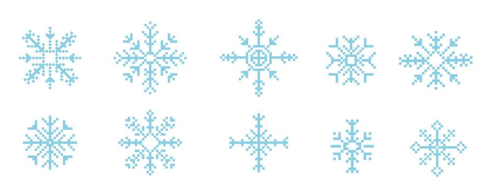 Pixel snowflake winter retro pixilated 8 bit game stamp. Holiday flake ornament. Simple crystal ornament.