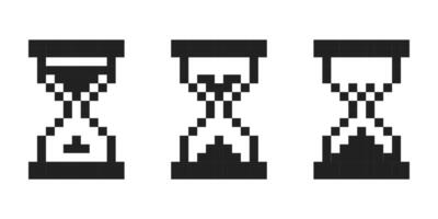 Pixel sandglass y2k retro 8 bit loading game, progress level, status. Pixel Process indicator.Hourglass, clock or timer.Countdown progress. vector
