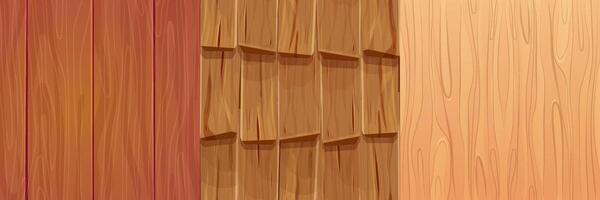 Set wooden material, textured surface wood comic background in cartoon style. Wall, panel for game, ui design vector