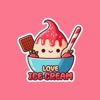 Cute ice cream element sticker with wuotes. design illustration. eps 10 vector