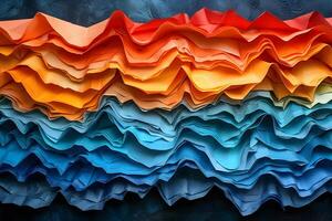 Abstract Layers of Vibrant Colored Paper in Gradient Wave Design - Modern Art Backdrop for Wall Decor and Digital Media photo