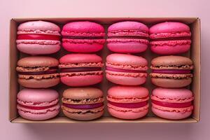 Assorted Box of Colorful Pink and Red Macarons - Perfect for Dessert, Celebration, or Culinary Design photo