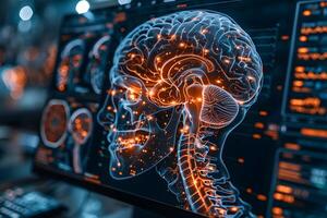 Futuristic Brain Interface Technology Concept for AI and Neuroscience in Digital Research photo