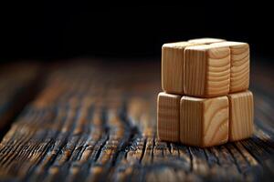 Wooden Puzzle Blocks on Rustic Wooden Surface - Conceptual Design for Creativity and Play photo