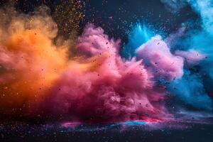 Explosive Burst of Colorful Powder on Black Background - Vibrant Abstract Art for Posters and Print Design photo