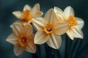 Elegant Yellow Daffodils with Dewdrops Nature Photography for Spring Design photo