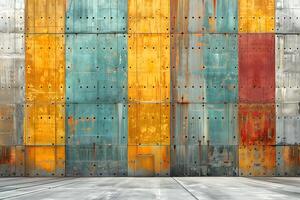 Abstract Industrial Wall with Rusty Metal Panels Unique Background for Creative Design photo