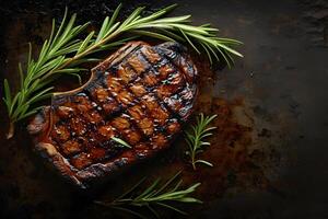 Grilled T-Bone Steak with Fresh Rosemary for Gourmet Barbecue Cooking Design photo