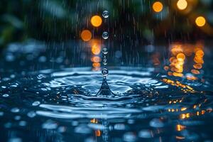 Macro Photography of Water Droplet Splash with Ripples and Bokeh Lights - Abstract Nature Scene for Design, Print, Poster photo