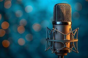 Professional Studio Microphone with Bokeh Background for Audio Recording, Podcasts, Music Production photo
