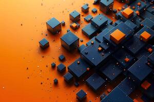 Abstract 3D Geometric Background with Black and Orange Cubes for Modern Design Projects photo