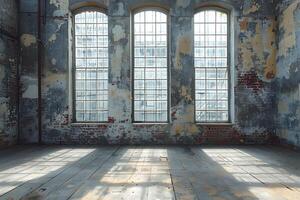Industrial Loft Design with Sunlight Illuminating Weathered, Rustic Interior - Ideal for Architecture and Interior Design Concepts photo