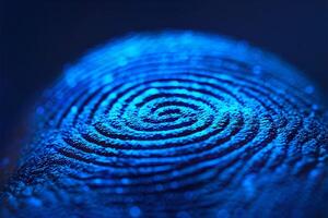 Close-Up of a Blue Biometric Fingerprint - Security Concept for Digital Identification and Authentication photo