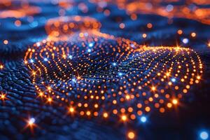 Abstract Digital Neural Network Visualization with Glowing Nodes and Network Connections photo