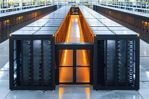 High-Tech Data Center Interior with Modern Server Racks for IT Infrastructure and Cloud Computing photo