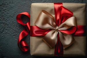 Elegant Gift Box with Red Satin Ribbon - Perfect for Christmas Celebrations and Gift Wrapping Design photo