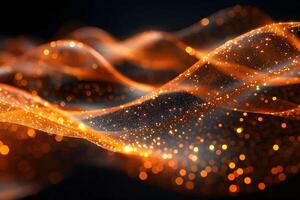 Vibrant Abstract Orange and Gold Particle Waves Background for Design Projects and Digital Art photo