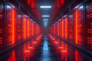 High-Tech Data Center with Illuminated Server Racks and Modern Architecture for Digital Infrastructure photo