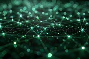 Abstract Futuristic Network with Green Glowing Dots and Lines for Technology Design photo