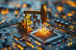 Futuristic Robot Arm Soldering on Microchip - Technology, Automation, AI, Industrial Precision photo