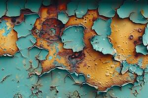 Abstract Artistic Texture with Colorful Peeling Paint and Rusty Metal Patterns for Industrial and Creative Design photo