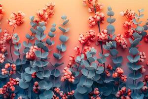 Beautiful High-Resolution Gradient Background with Eucalyptus and Cotton Flowers - Ideal for Digital Design and Print photo
