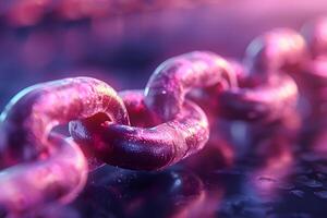Close-Up of Reflective Metal Chain Links in Purple Lighting - Symbolizing Strength, Unity, and Connection photo