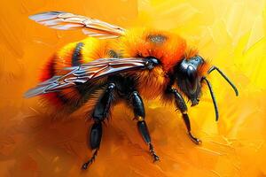 Vibrant Macro Illustration of a Honeybee on Yellow Background for Nature and Pollination Themes photo