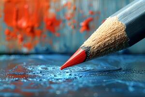 Vibrant Macro Close-Up of Red Pencil Tip on Abstract Background - Art and Creativity Concept photo
