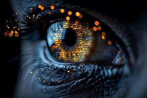 Futuristic Eye with Digital Code Reflections, Symbolizing Technology and Innovation photo