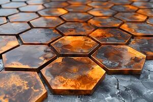 Geometric Hexagonal Tiles with Copper and Rust Texture for Modern Industrial Design and Interiors photo