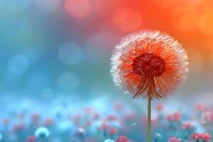 Vibrant Dandelion in Bloom Against Colorful Bokeh Background for Nature-Themed Designs photo