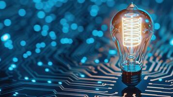 Digital gears and circuit board forming a lightbulb, technology, innovative business solutions. Illustration photo
