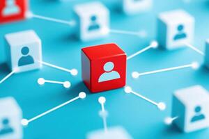 A network illustration featuring a standout user icon, symbolizing connection and communication among individuals. photo